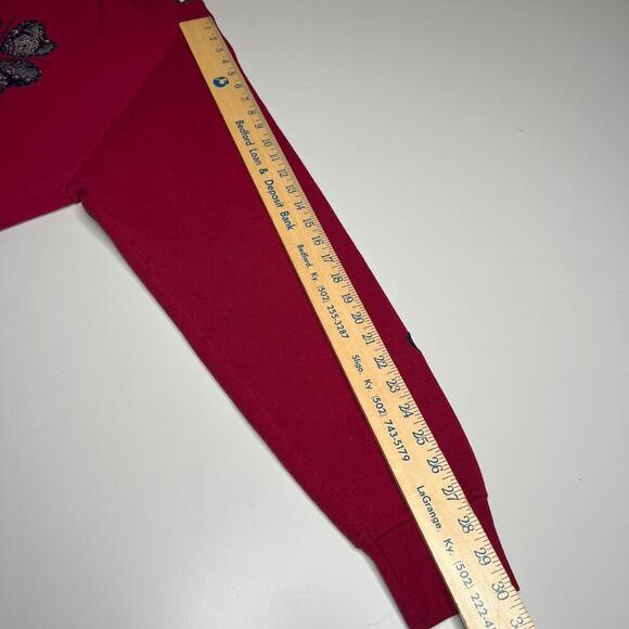 Vintage 90s Fruit of the Loom Red Sweatshirt XL USA Made Paisley Heart Patchwork - Picture 2 of 10